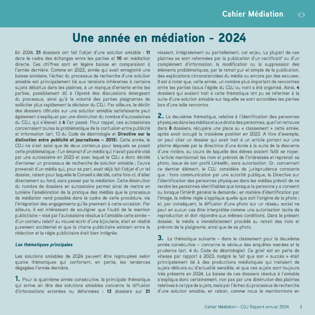 image du cahier de médiation du rapport annuel du CDJ pour l'année 2023