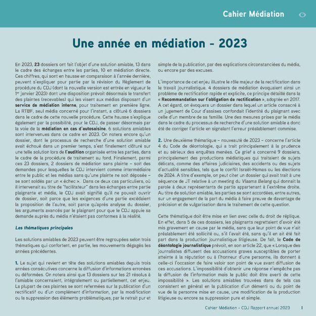 image du cahier de médiation du rapport annuel du CDJ pour l'année 2023
